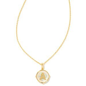 Kendra Scott Letter A Gold Disc Reversible Pendant Necklace in Iridescent
